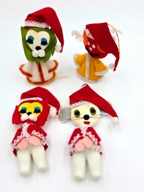 Vintage Christmas Ornaments Felt PipeCleaner MCM Red Yellow Green Read